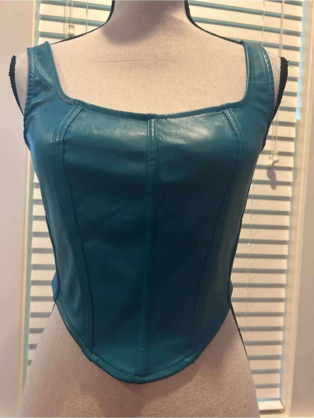 Simply Jules Faux Leather Teal Corset Crop Top size M - Picture 2 of 8